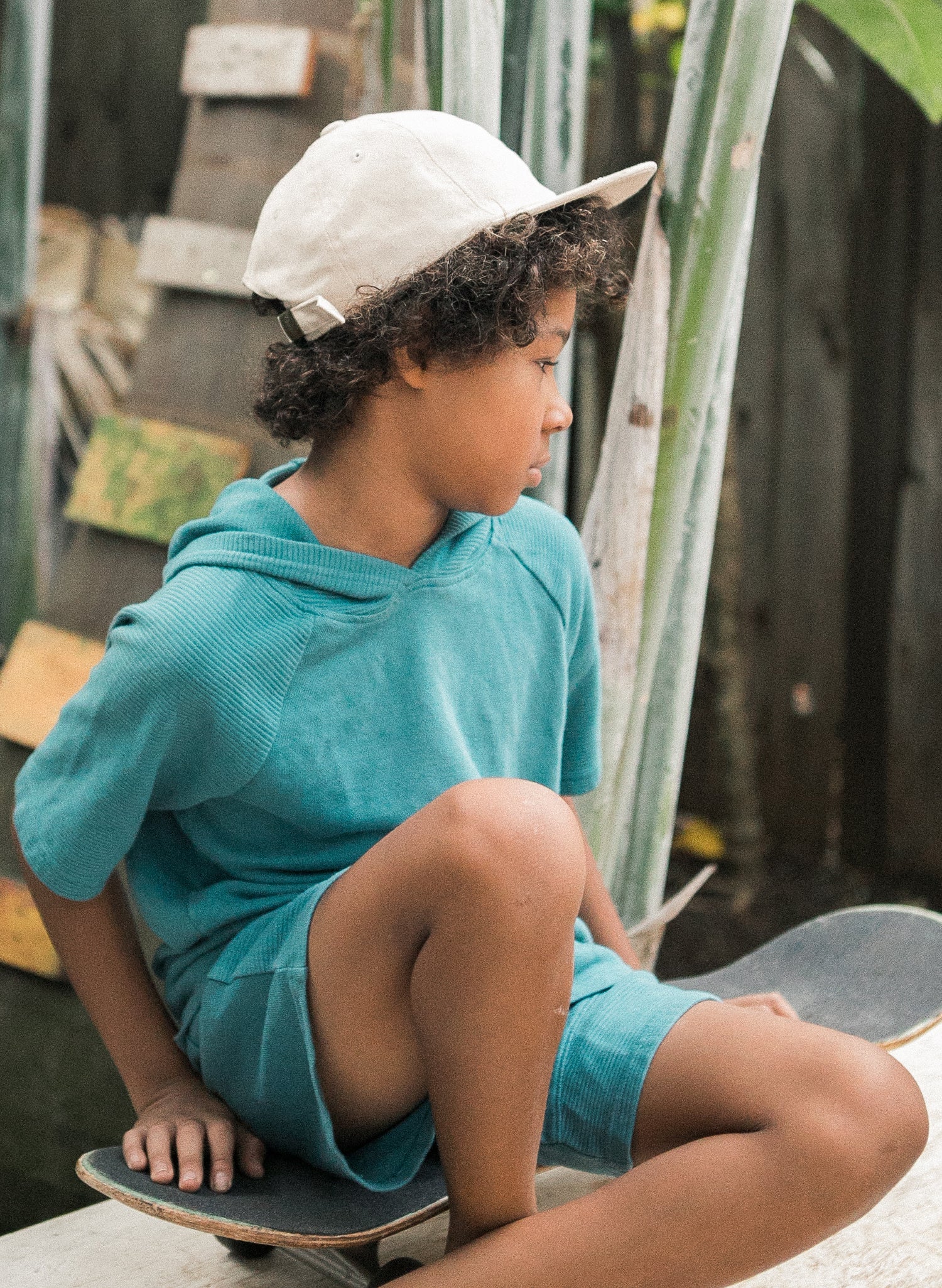 Weld Mfg Brushed Cotton Twill Kids Unstructured 6 Panel Vintage Inspired Baseball Strapback Hat - Laid Back Childrens Headwear - Cream