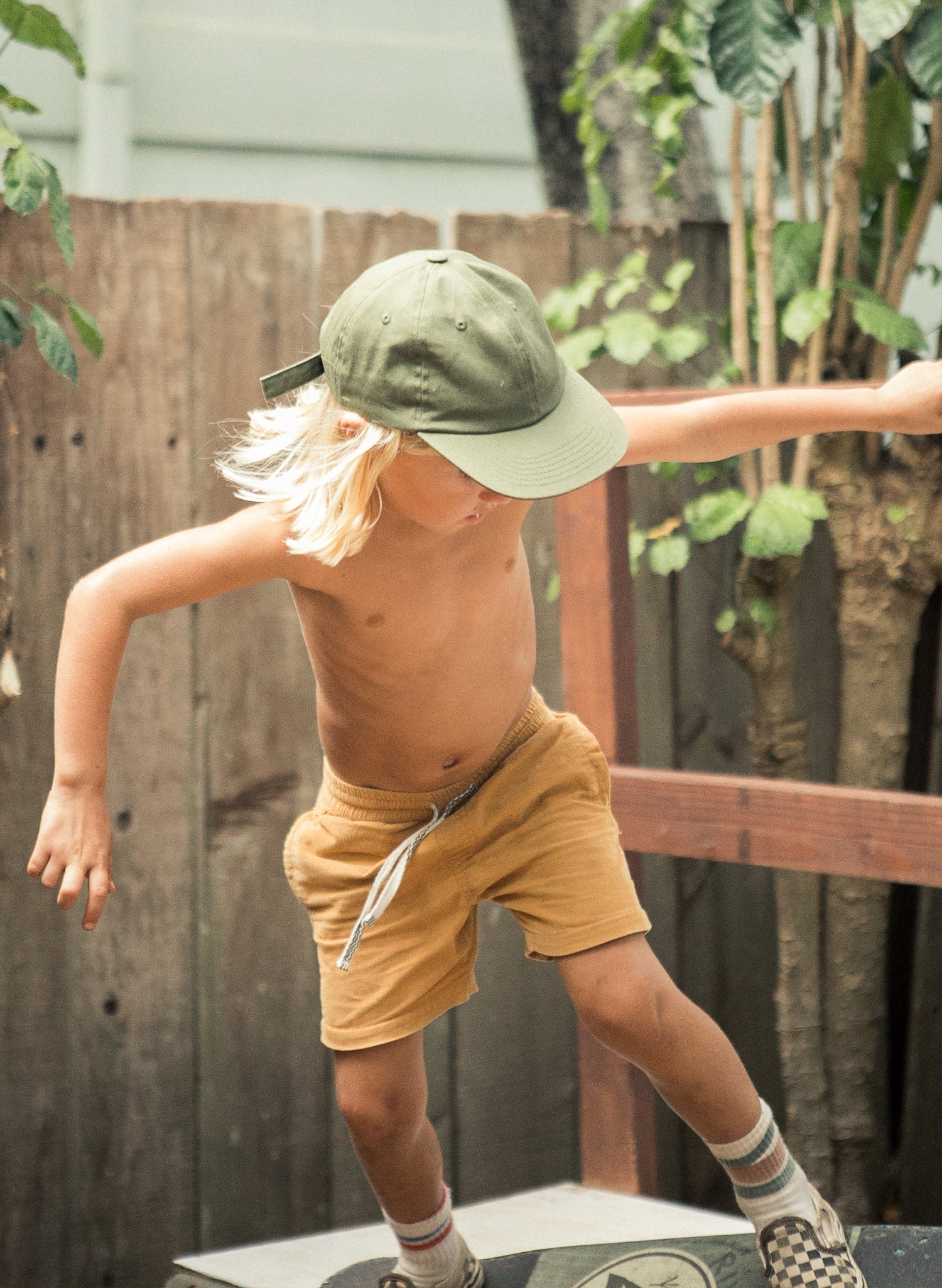 Weld Mfg Brushed Cotton Twill Kids Unstructured 6 Panel Vintage Inspired Baseball Strapback Hat - Laid Back Childrens Headwear - Olive Green