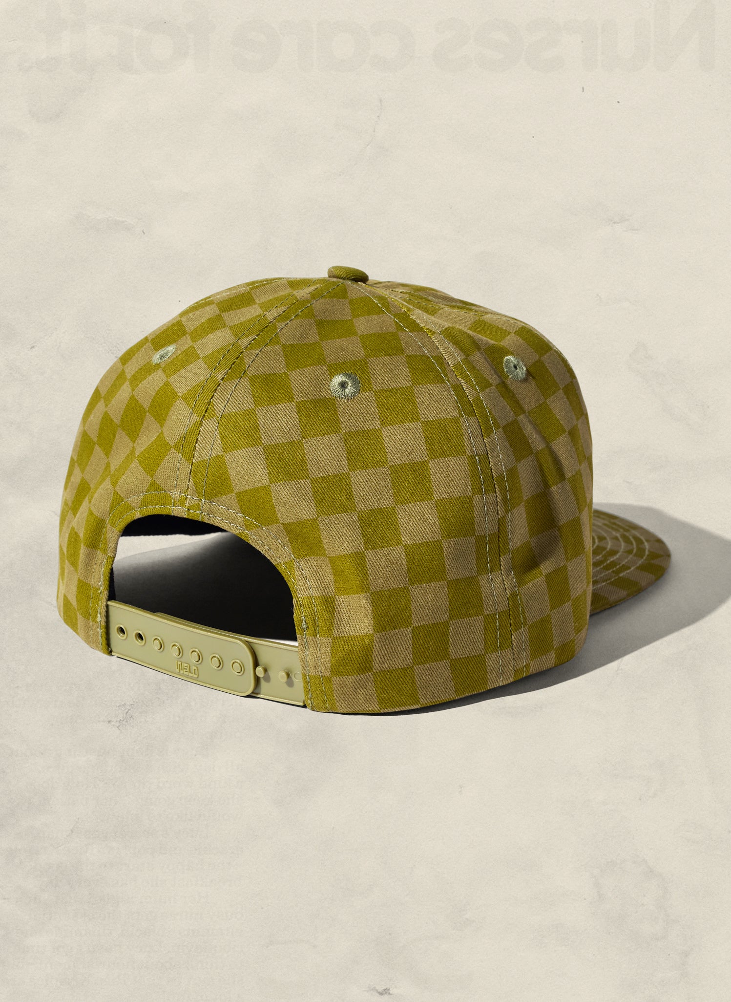 WELD MFG Checkerboard Field Trip Hat - vintage-style 5-panel cotton cap, Retro Printed Cotton Hat, Cactus Tonal