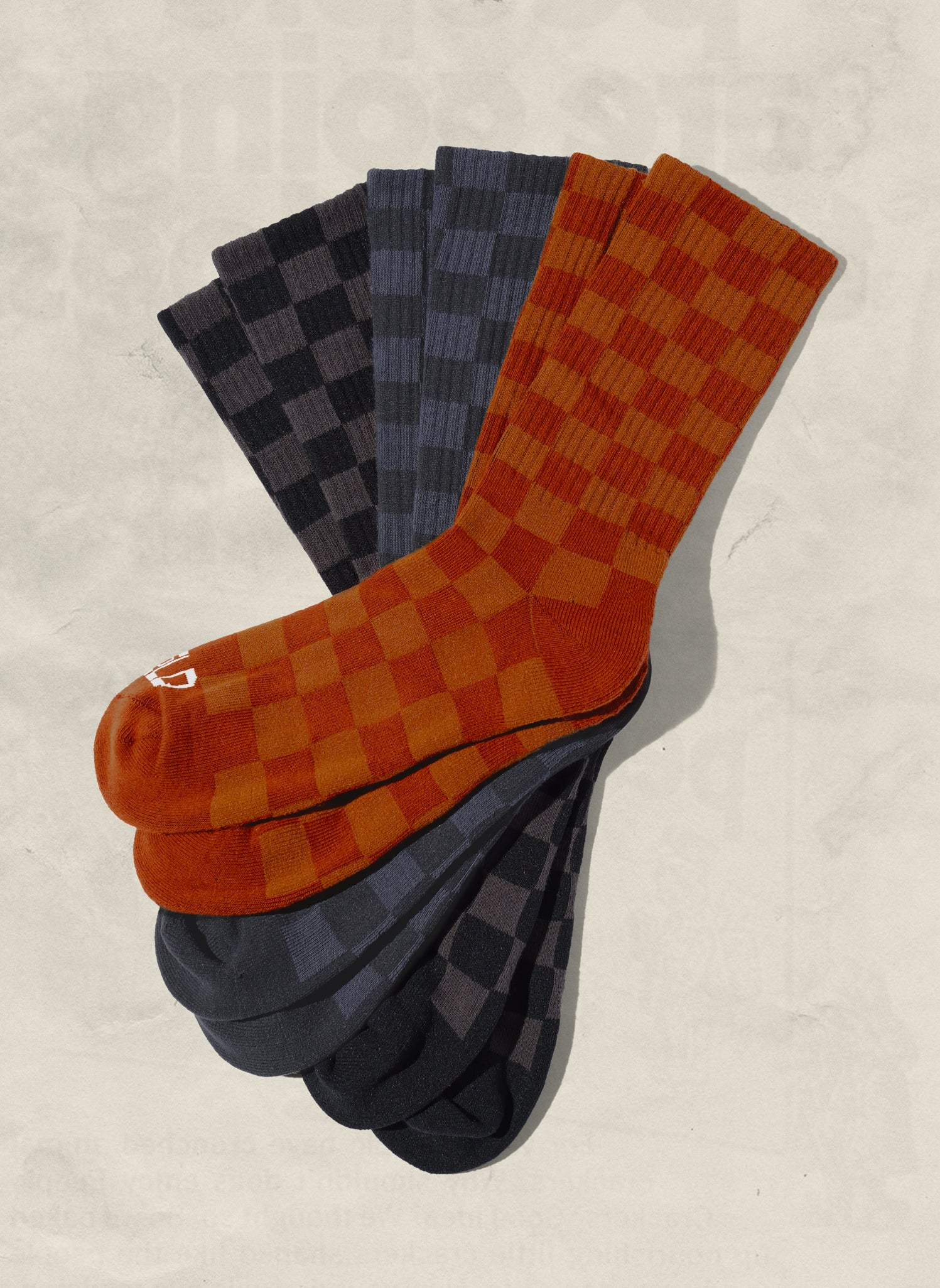 Weld Mfg Tonal Checkerboard Comfy Half Terry Vintage Inspired Crew Socks, Earth Colors, Fun Socks