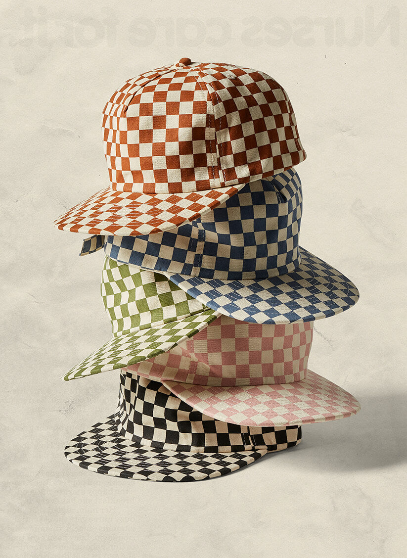 Weld Mfg Checkerboard Unstructured 5 Panel Hats - Vintage Inspired Hats - Laid Back Hats - Unique Earthy Color Hats for Creative Brands, Companies, Agencies