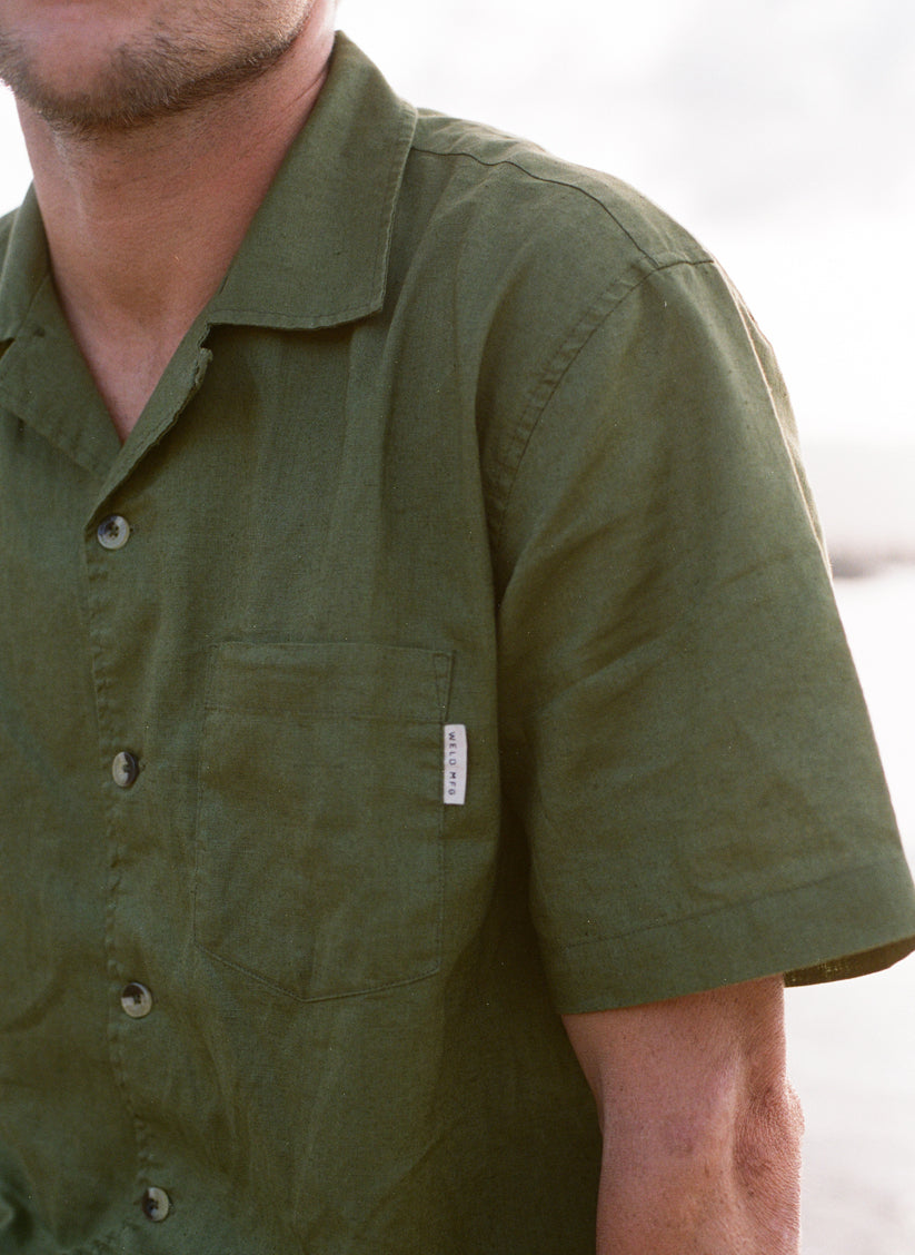 Soft Durable Hemp Organic Cotton Blend Button Up Shirt Unisex by Weld Mfg Earthy Tone Cactus Vacation Collared Camp Shirt