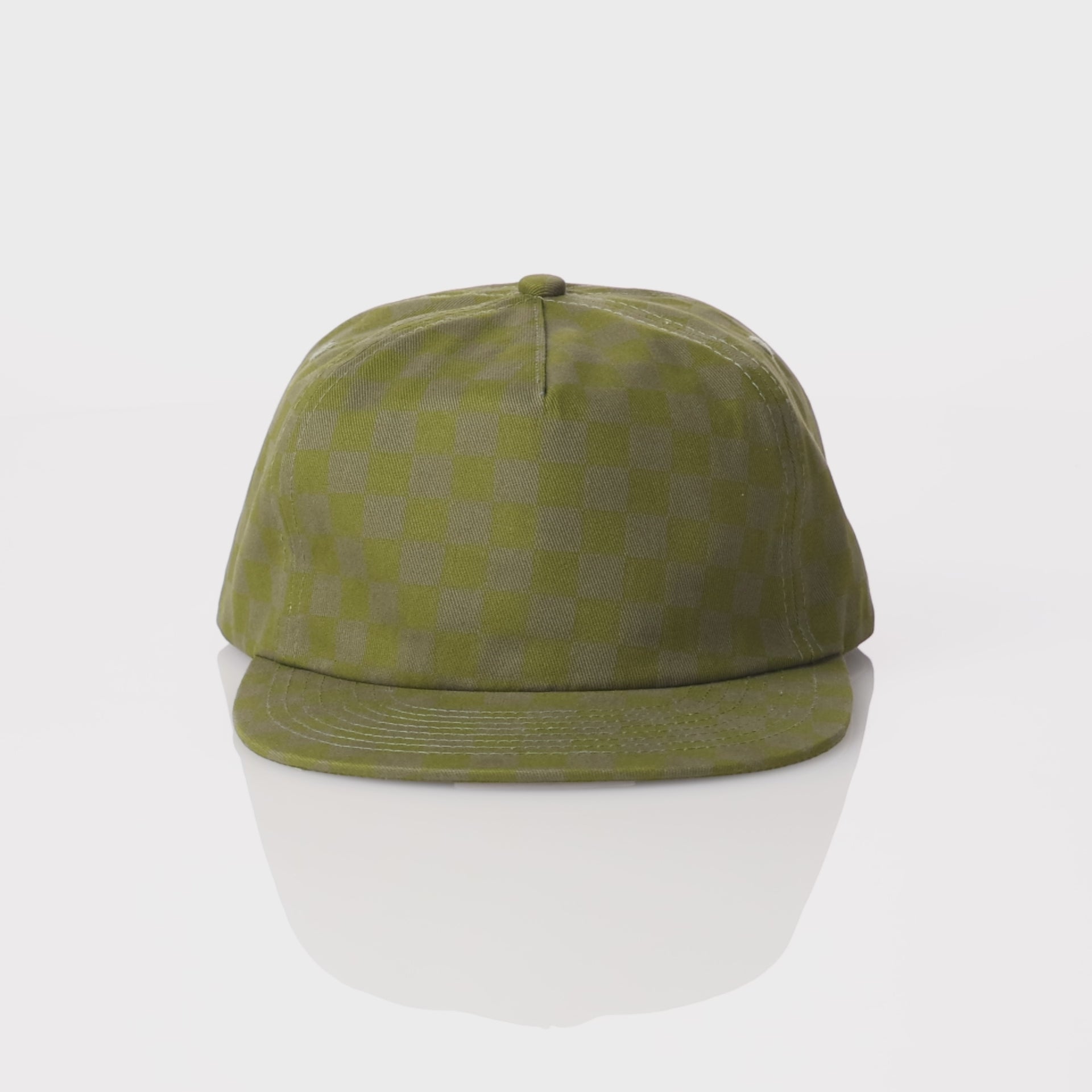 WELD MFG Checkerboard Field Trip Hat - vintage-style 5-panel cotton cap, Retro Printed Cotton Hat, Cactus Tonal