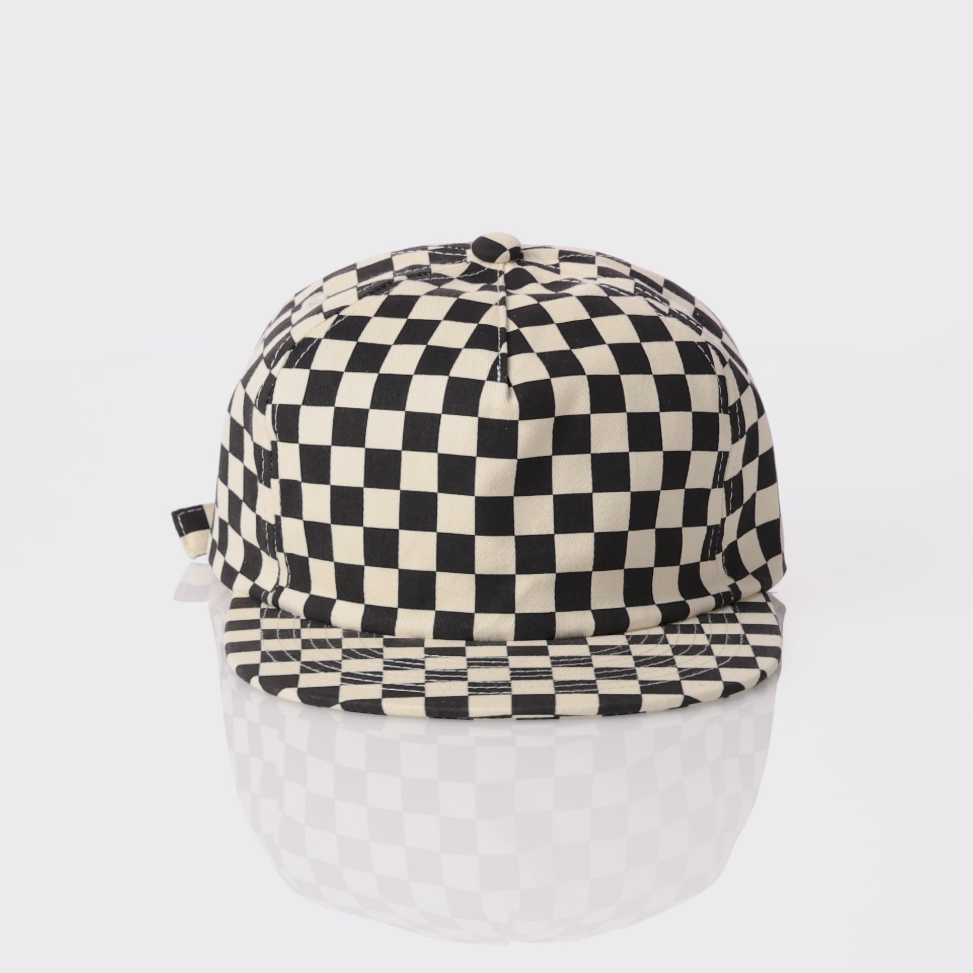 WELD MFG Checkerboard Field Trip Hat - vintage-style 5-panel cotton cap, Retro Printed Cotton Hat, Black