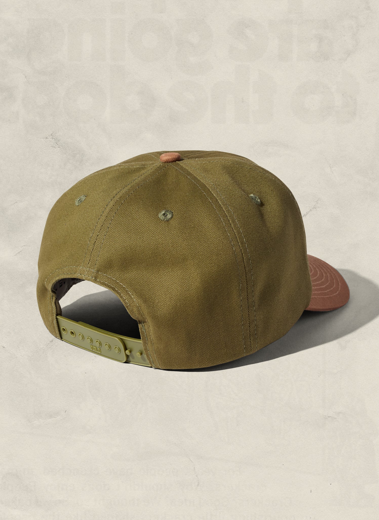 WELD MFG Two-Tone Brushed Cotton Twill Workhorse Snapback Hat with a slightly structured 5-panel crown and contrasting curved brim, Cactus Dune