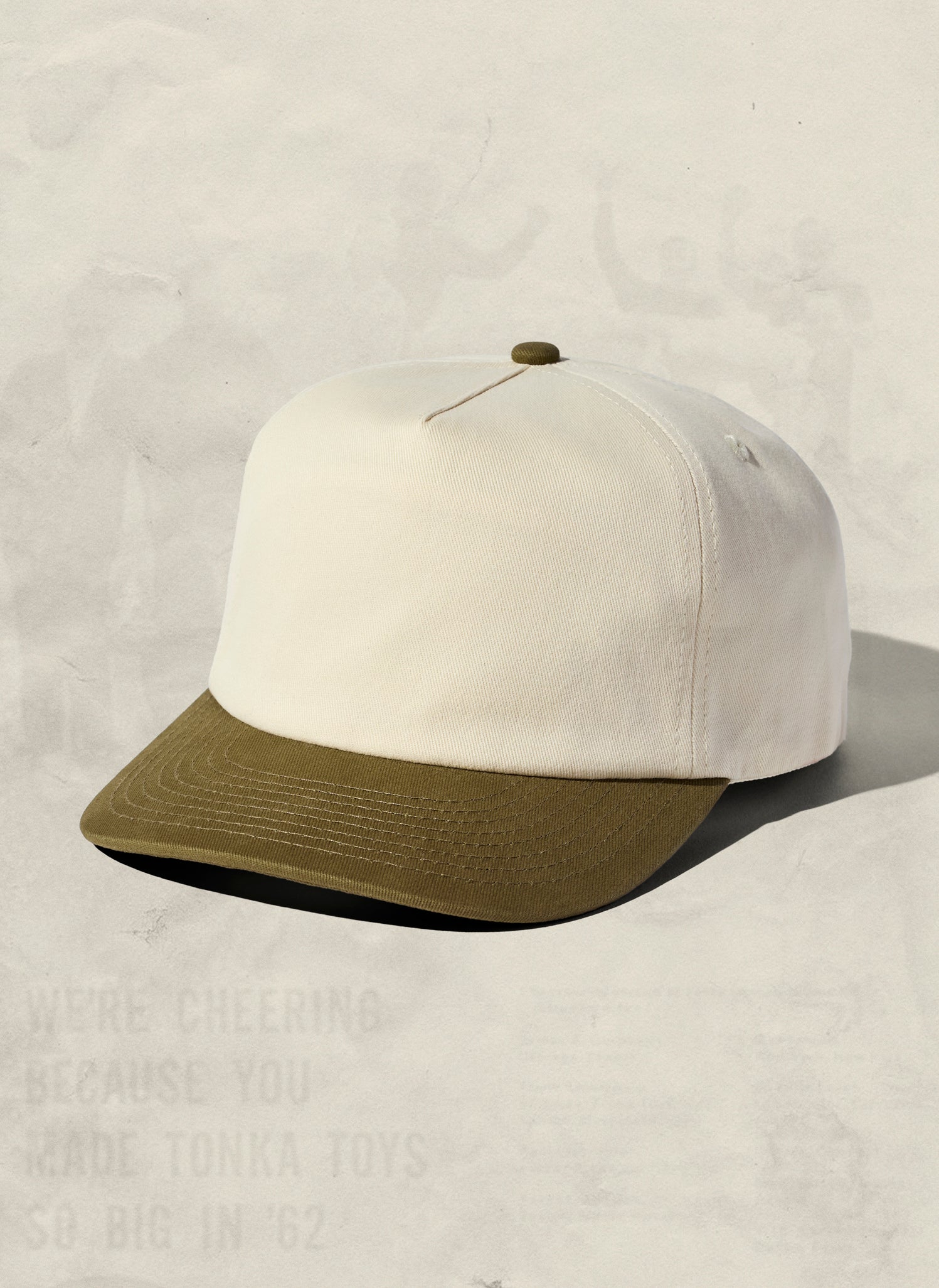 WELD MFG Two-Tone Brushed Cotton Twill Workhorse Snapback Hat with a slightly structured 5-panel crown and contrasting curved brim, Cactus