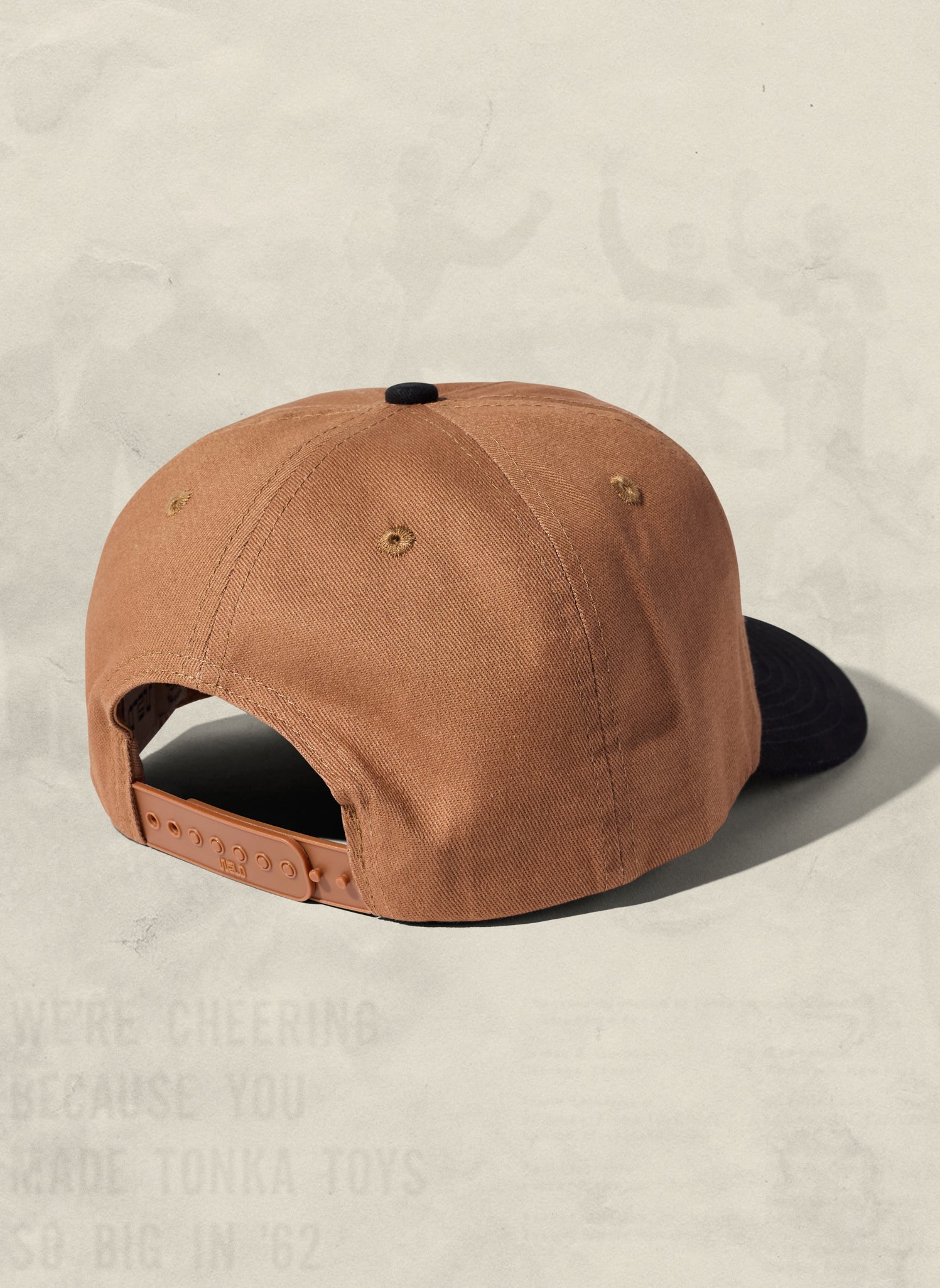 WELD MFG Two-Tone Brushed Cotton Twill Workhorse Snapback Hat with a slightly structured 5-panel crown and contrasting curved brim, Dune Black