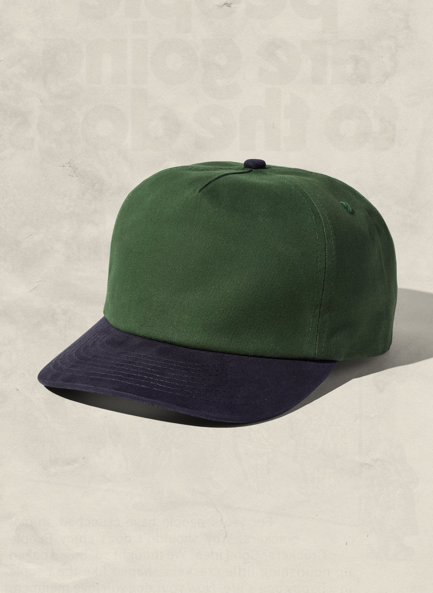 WELD MFG Two-Tone Brushed Cotton Twill Workhorse Snapback Hat with a slightly structured 5-panel crown and contrasting curved brim, Hunter Navy