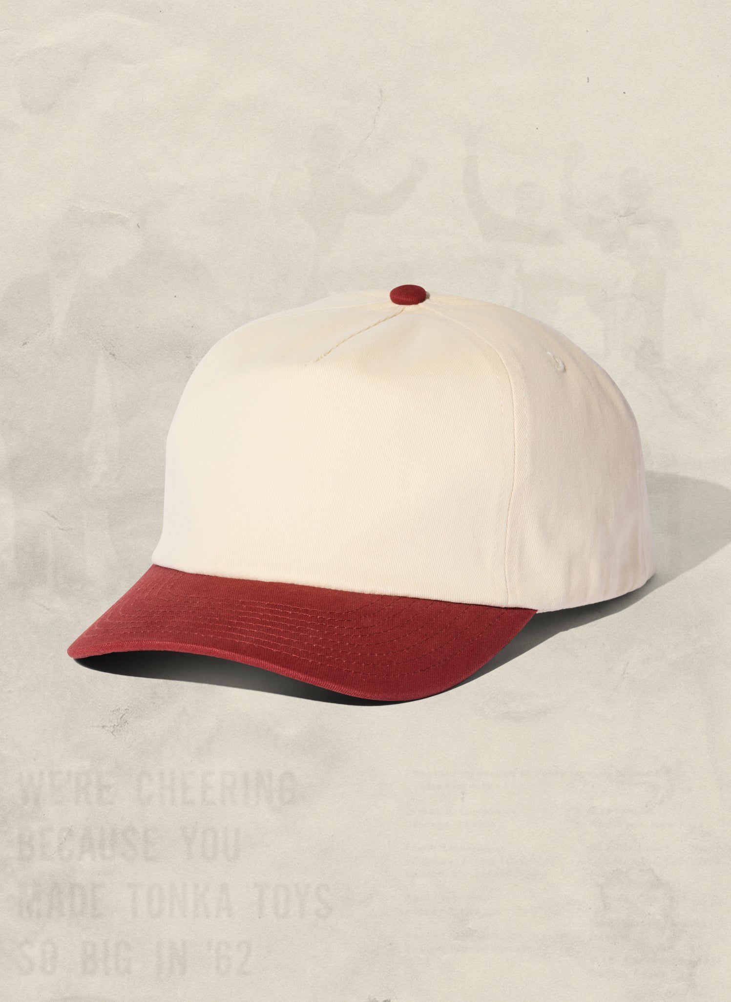 WELD MFG Two-Tone Brushed Cotton Twill Workhorse Snapback Hat with a slightly structured 5-panel crown and contrasting curved brim, Jam