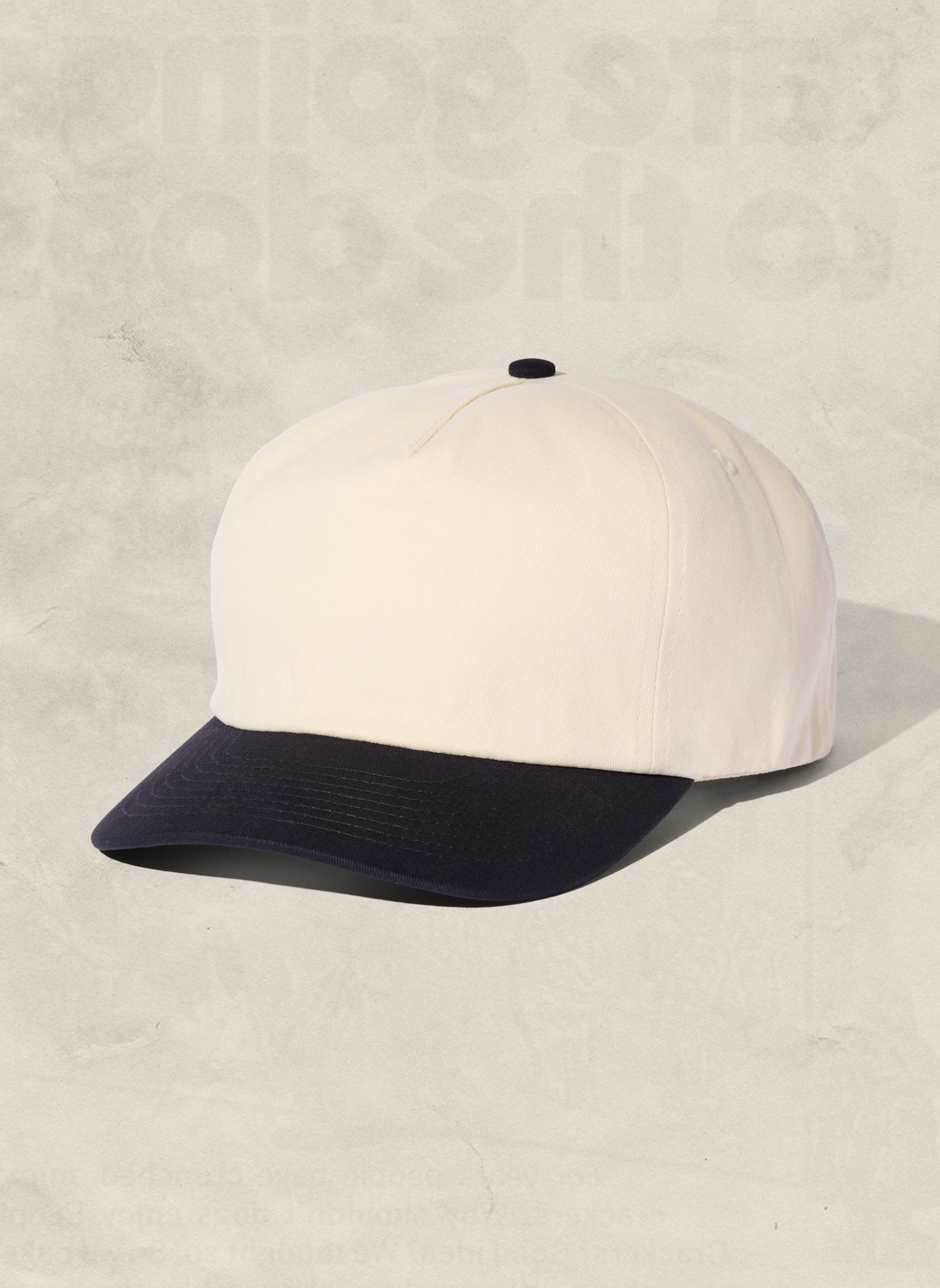 WELD MFG Two-Tone Brushed Cotton Twill Workhorse Snapback Hat with a slightly structured 5-panel crown and contrasting curved brim, Navy