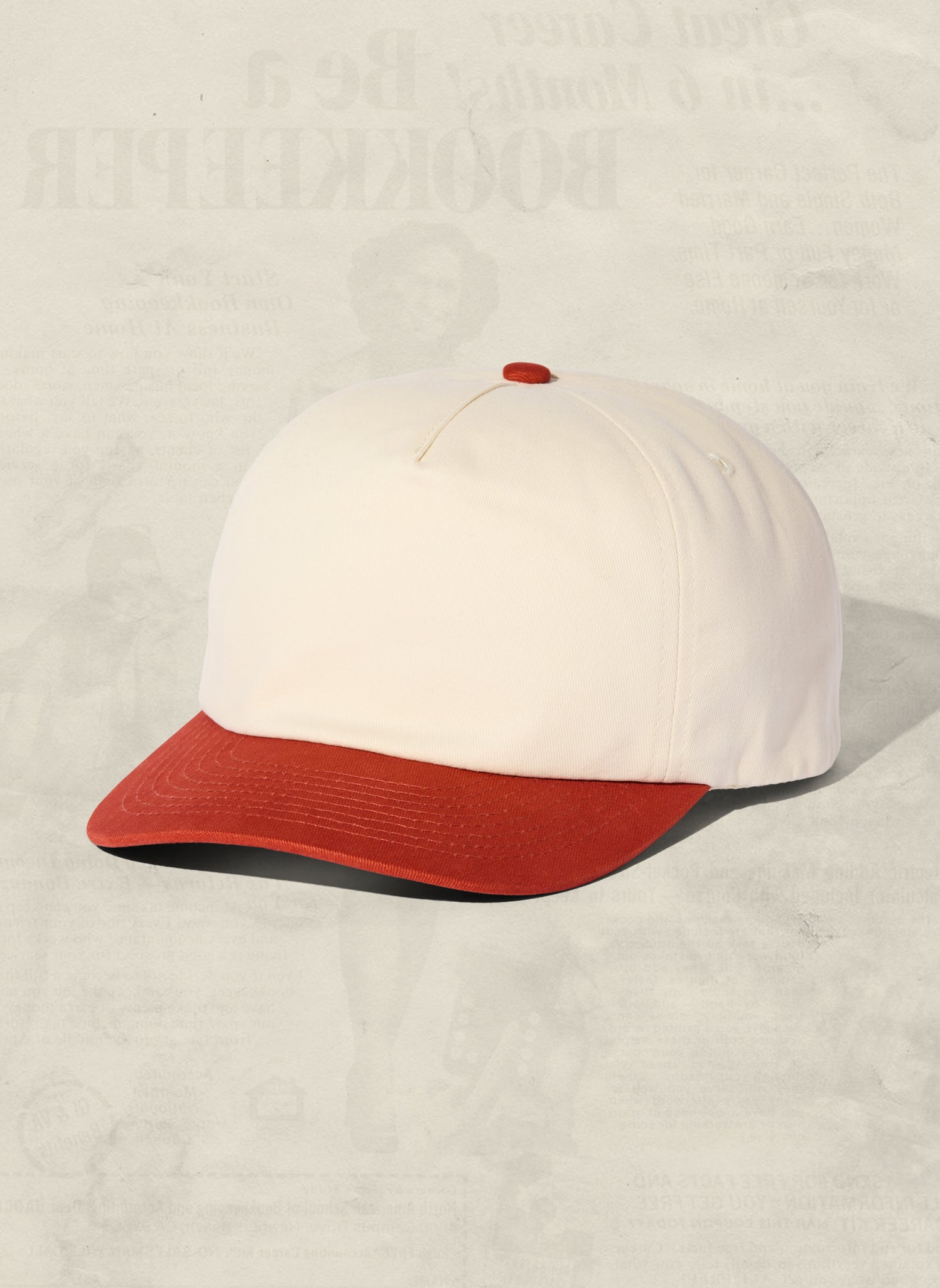 WELD MFG Two-Tone Brushed Cotton Twill Workhorse Snapback Hat with a slightly structured 5-panel crown and contrasting curved brim, Pompeii