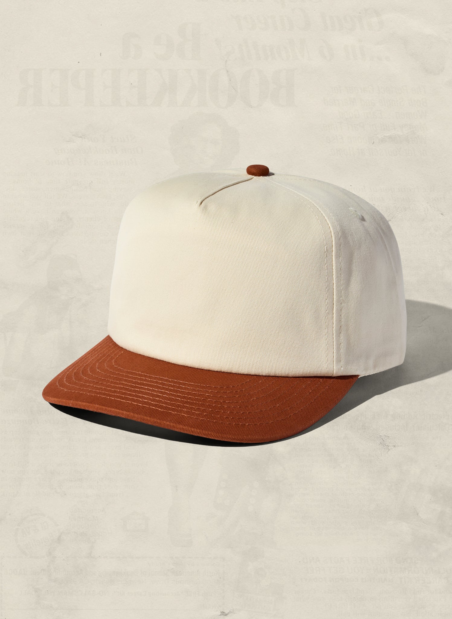 WELD MFG Two-Tone Brushed Cotton Twill Workhorse Snapback Hat with a slightly structured 5-panel crown and contrasting curved brim, Rust