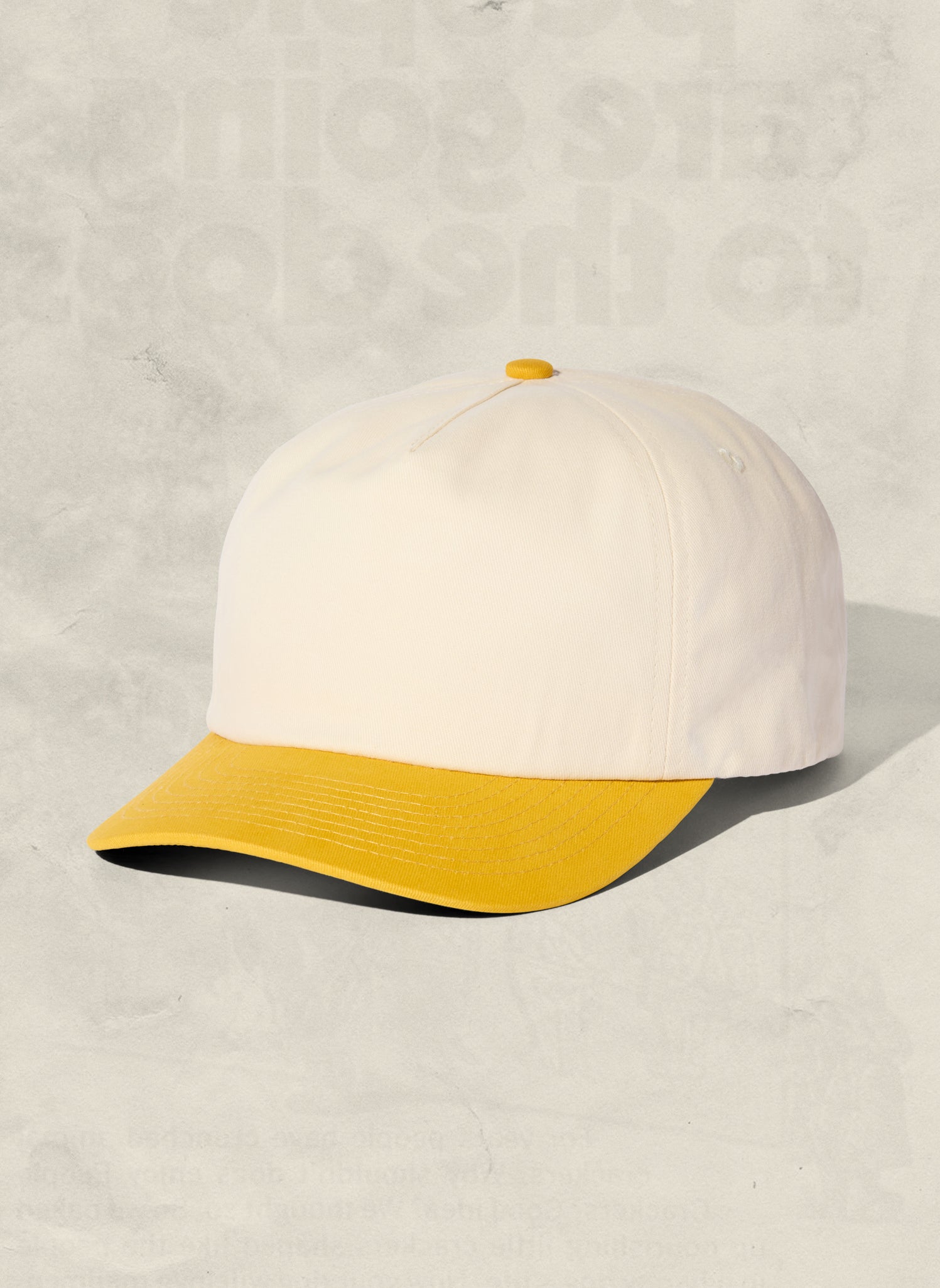 WELD MFG Two-Tone Brushed Cotton Twill Workhorse Snapback Hat with a slightly structured 5-panel crown and contrasting curved brim, Sun
