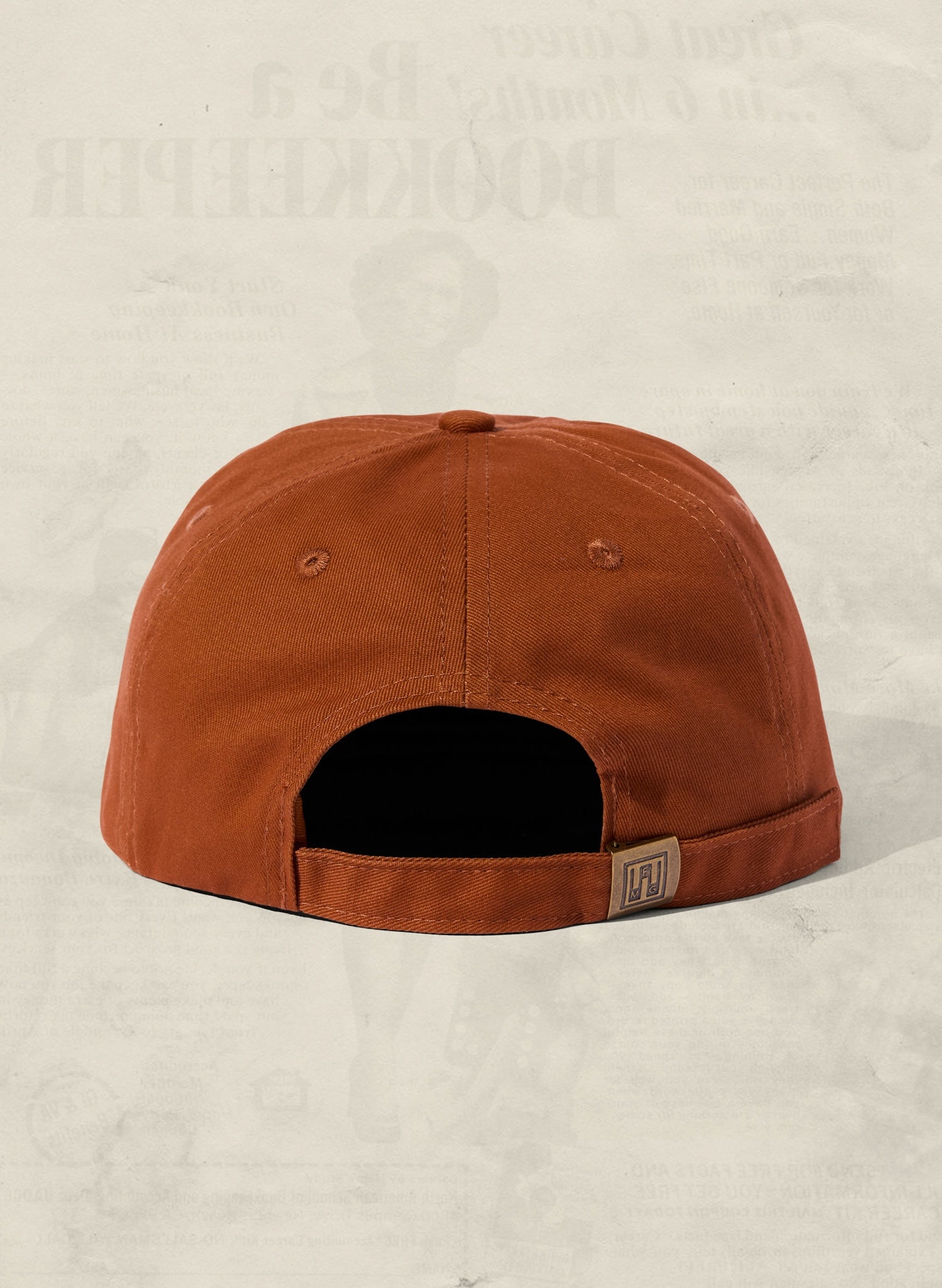 WELD MFG Brushed Cotton Twill Field Trip Hat with unstructured 6-panel crown and adjustable strap, Buy these wholesale blank hats and easily customize the cap with embroidery or patch, Rust