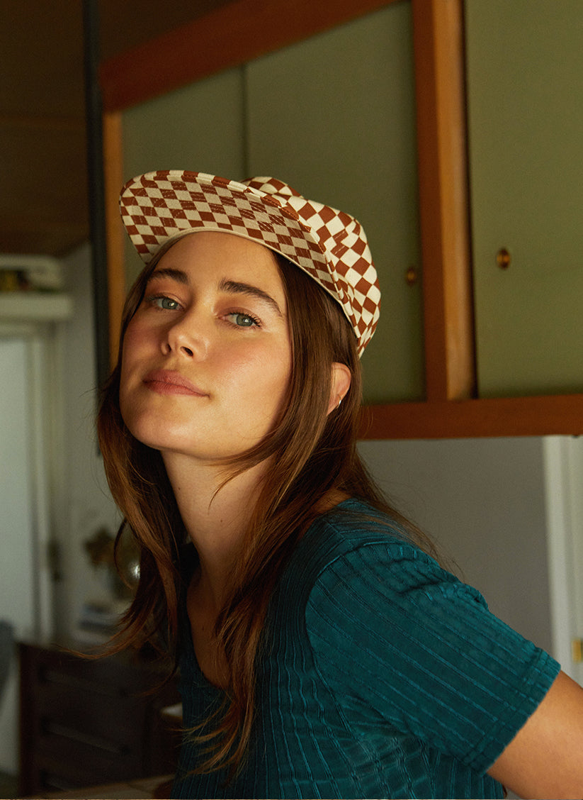 Weld Mfg Checkerboard Unstructured 5 Panel Hats - Vintage Inspired Hats - Laid Back Hats - Unique Earthy Color Hats for Creative Brands, Companies, Agencies, Rust