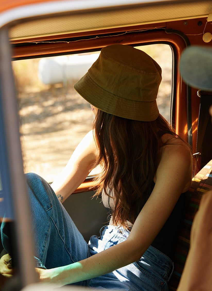 Vintage Washed Brushed Cotton Twill Bucket Hat by Weld Mfg. Earthy Color Wholesale Blank Hats for Creative Brands and  Companies.
