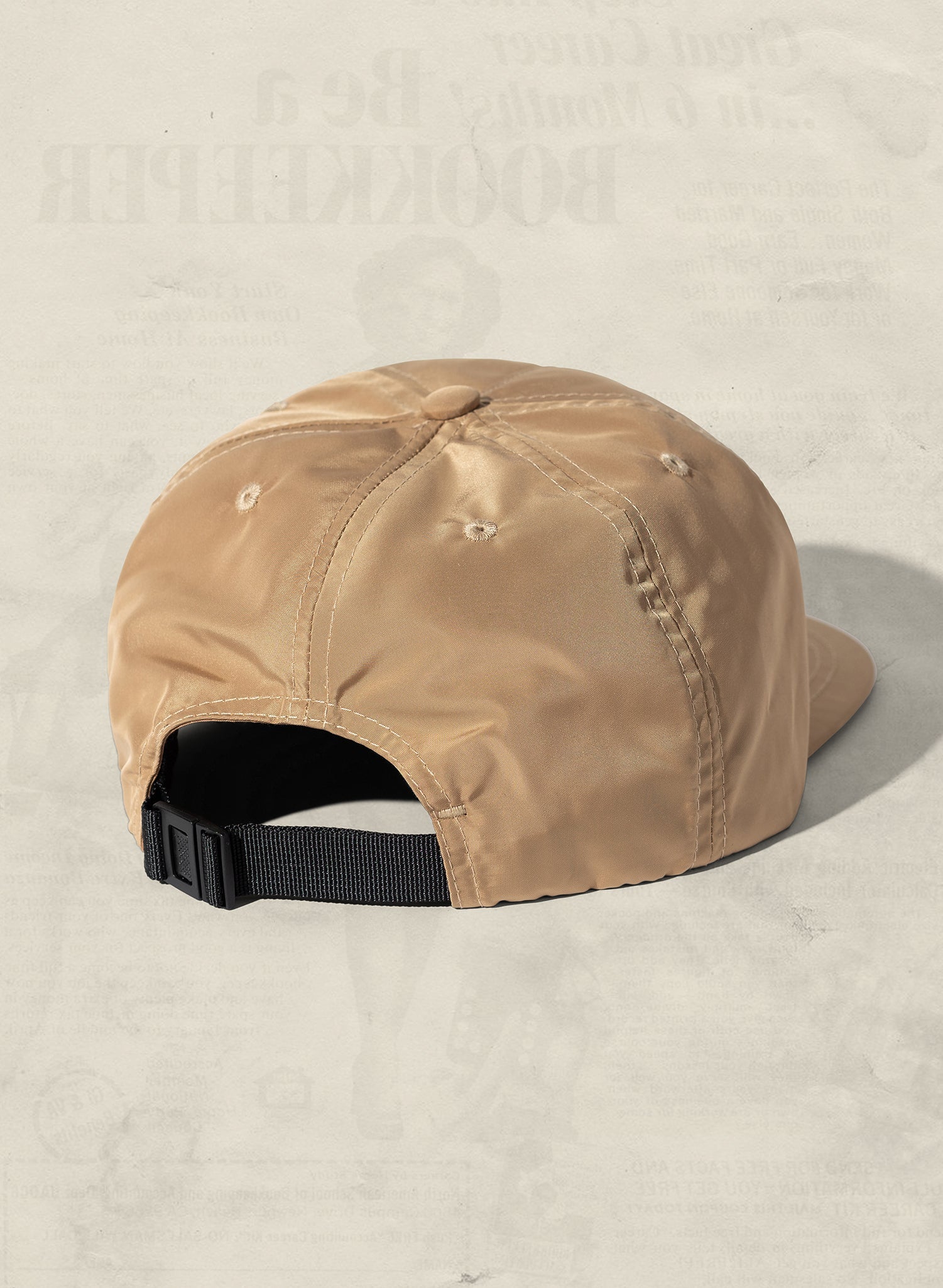 Weld Mfg Nylon Unstructured 5 Panel Vintage Inspired Baseball Strapback Hat - Laid Back Headwear - Cream