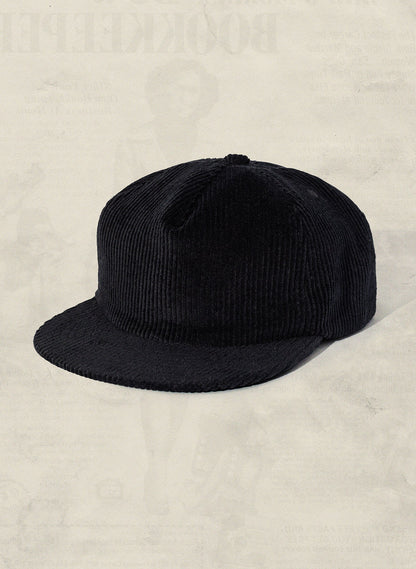 Weld Mfg Field Trip Hat - Unstructured 5 panel corduroy strapback hat, vintage inspired baseball hat, black