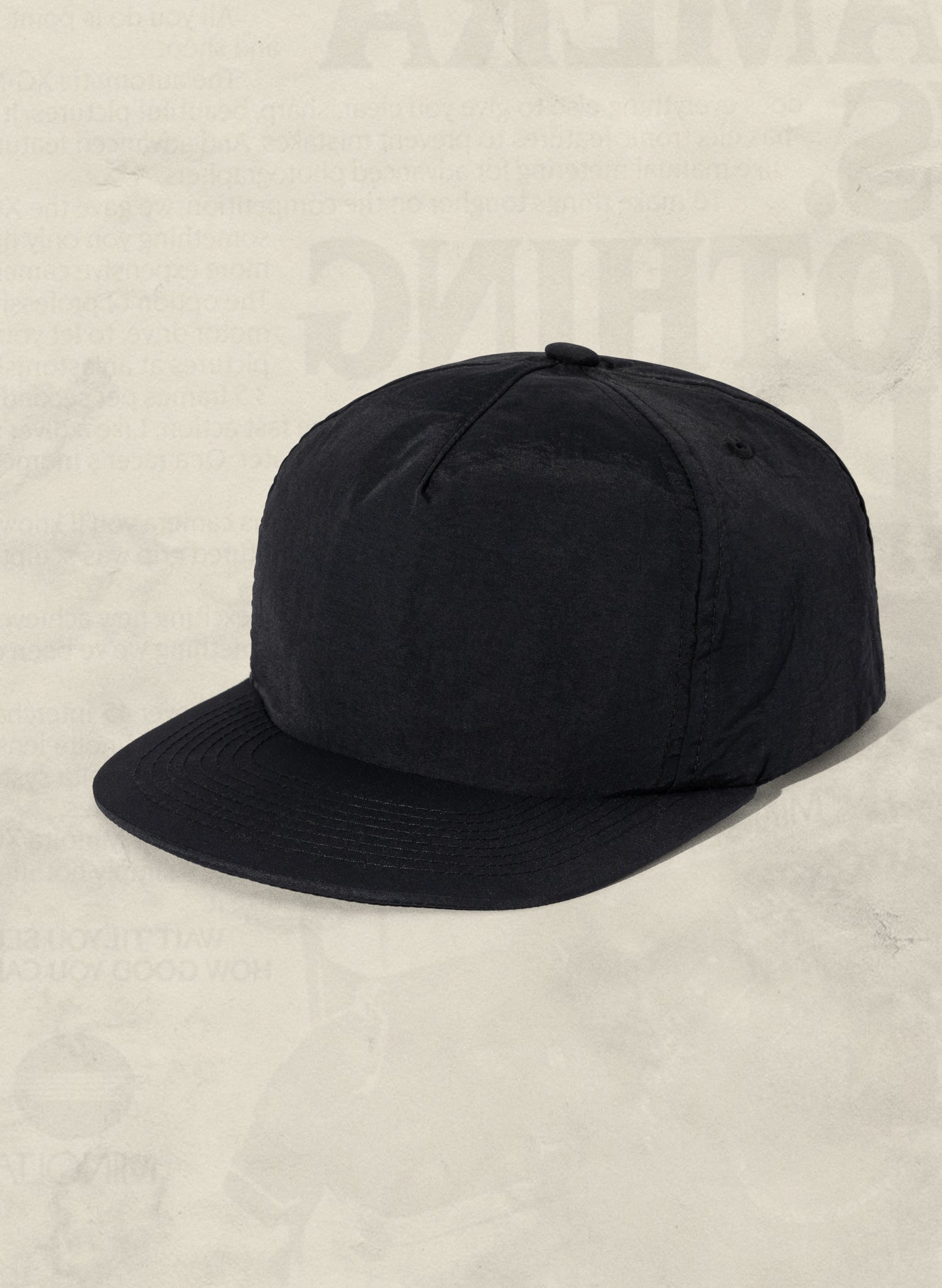 Weld Mfg Nylon Unstructured 5 Panel Vintage Inspired Baseball Strapback Hat - Laid Back Headwear - Black