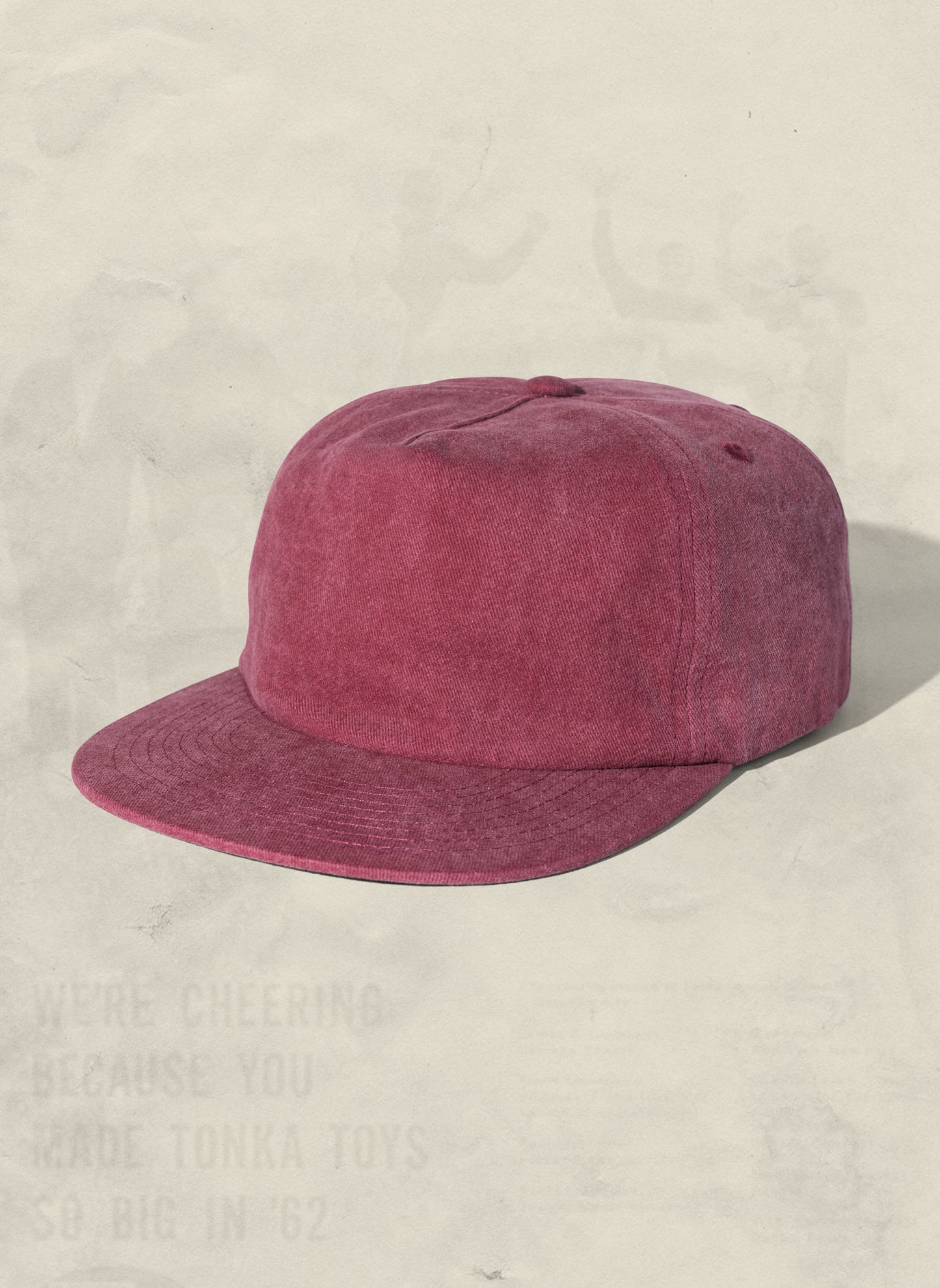 Weld Mfg Washed Brushed Cotton Twill Pigment Dyed Unstructured 5 Panel Vintage Inspired Baseball Strapback Hat - Laid Back Headwear - Maroon