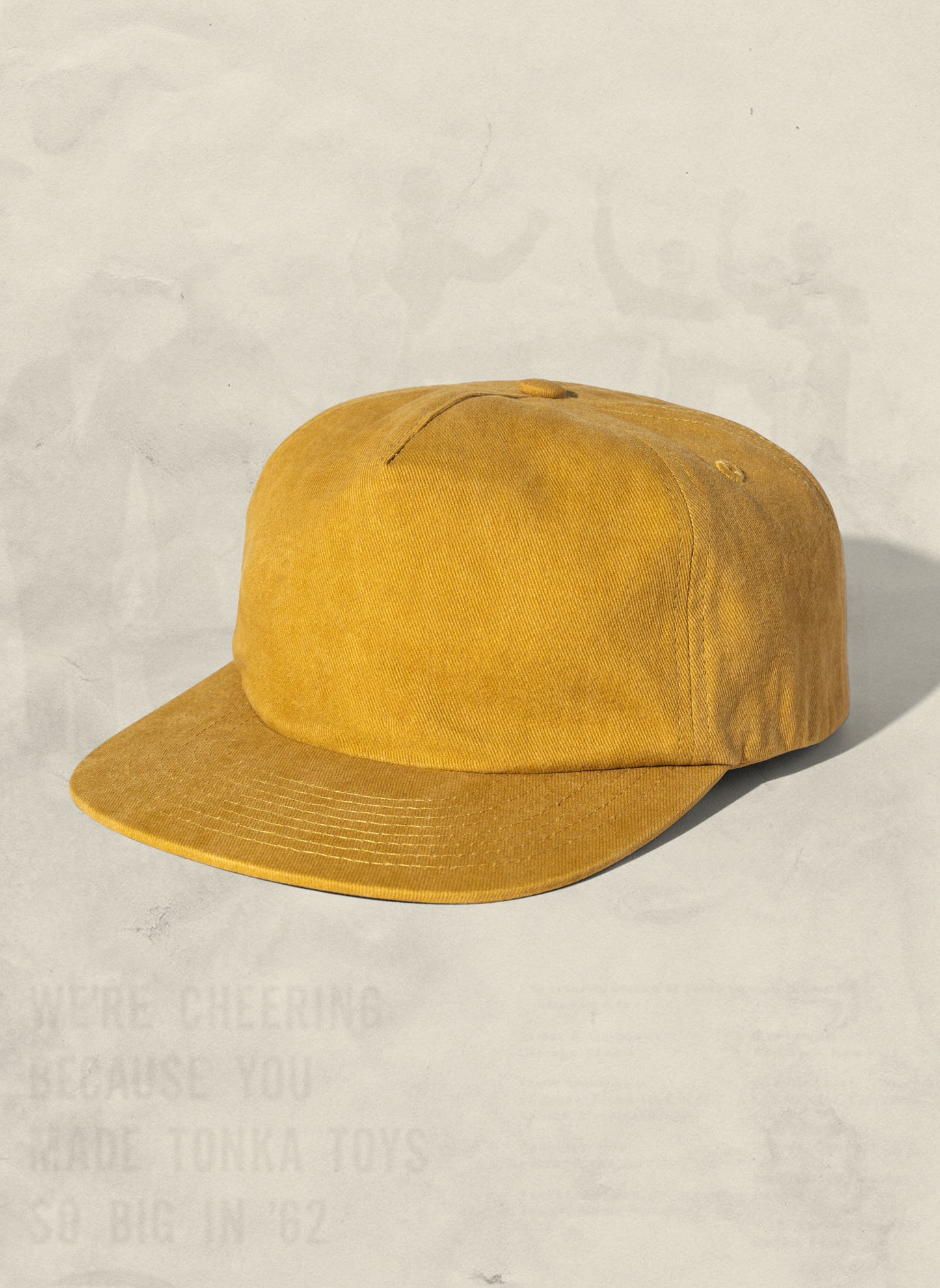 Weld Mfg Washed Brushed Cotton Twill Pigment Dyed Unstructured 5 Panel Vintage Inspired Baseball Strapback Hat - Laid Back Headwear - Mustard