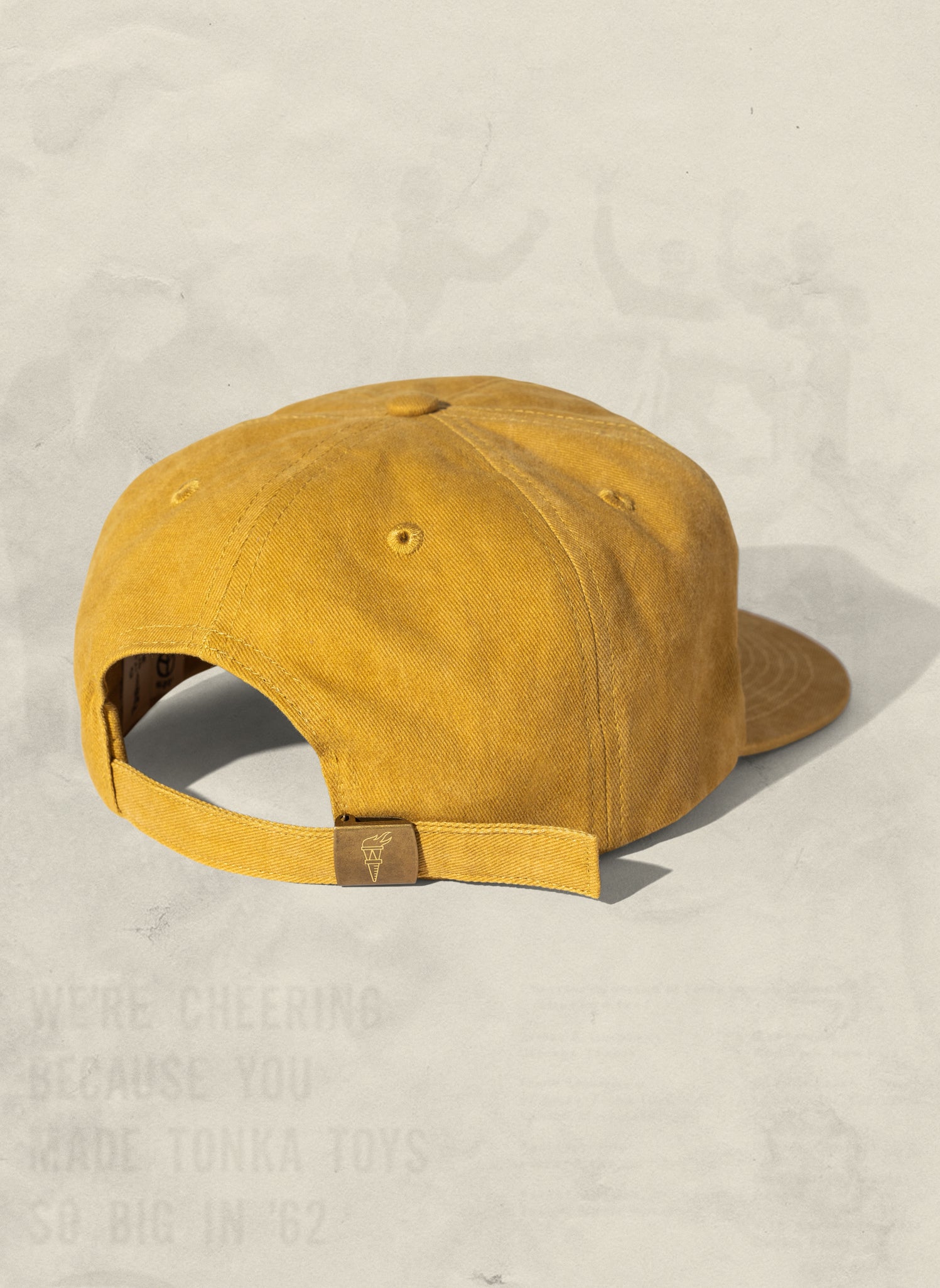 Weld Mfg Washed Brushed Cotton Twill Pigment Dyed Unstructured 5 Panel Vintage Inspired Baseball Strapback Hat - Laid Back Headwear - Mustard