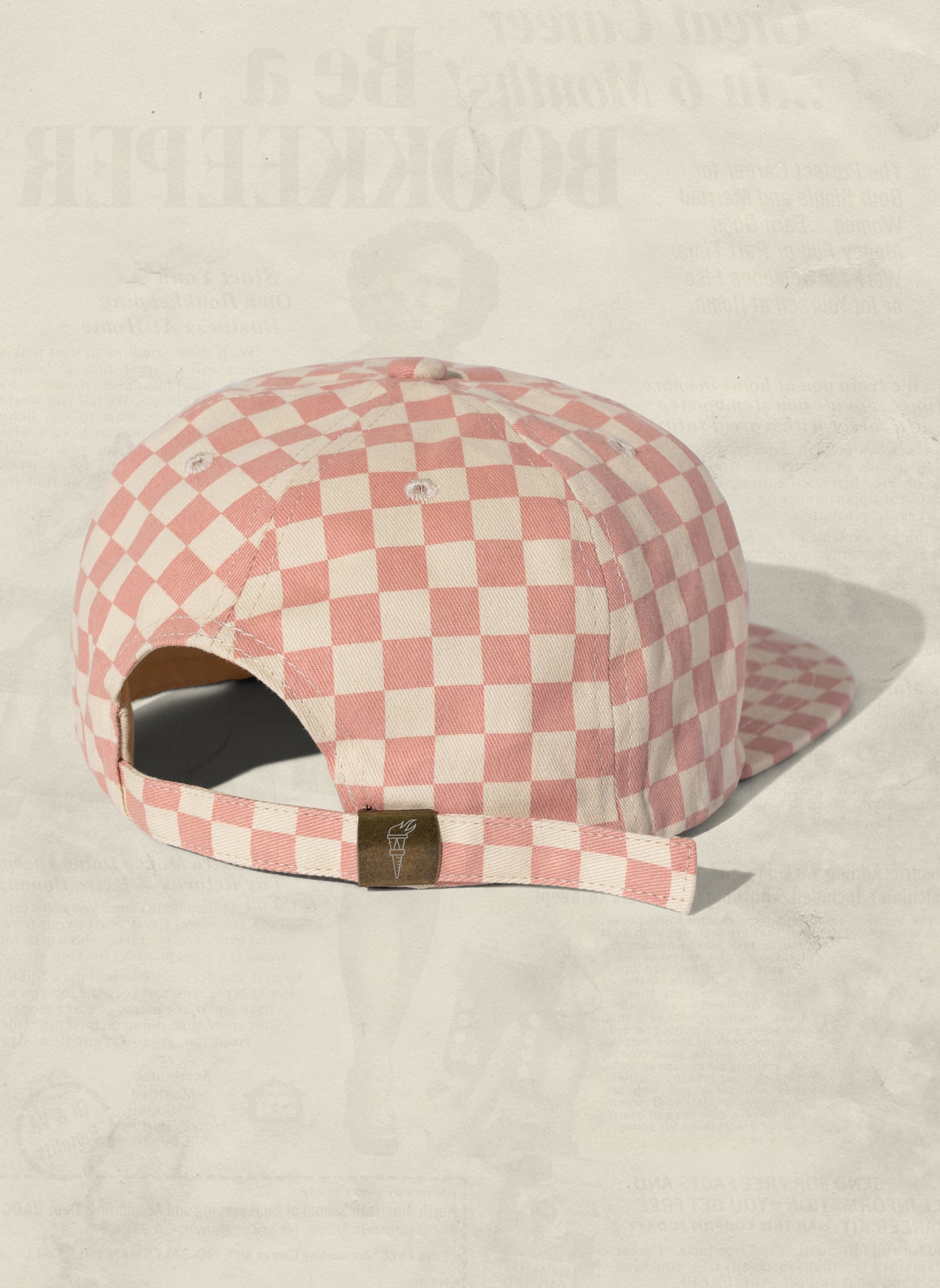 WELD MFG Checkerboard Field Trip Hat - vintage-style 5-panel cotton cap, Retro Printed Cotton Hat, Blush
