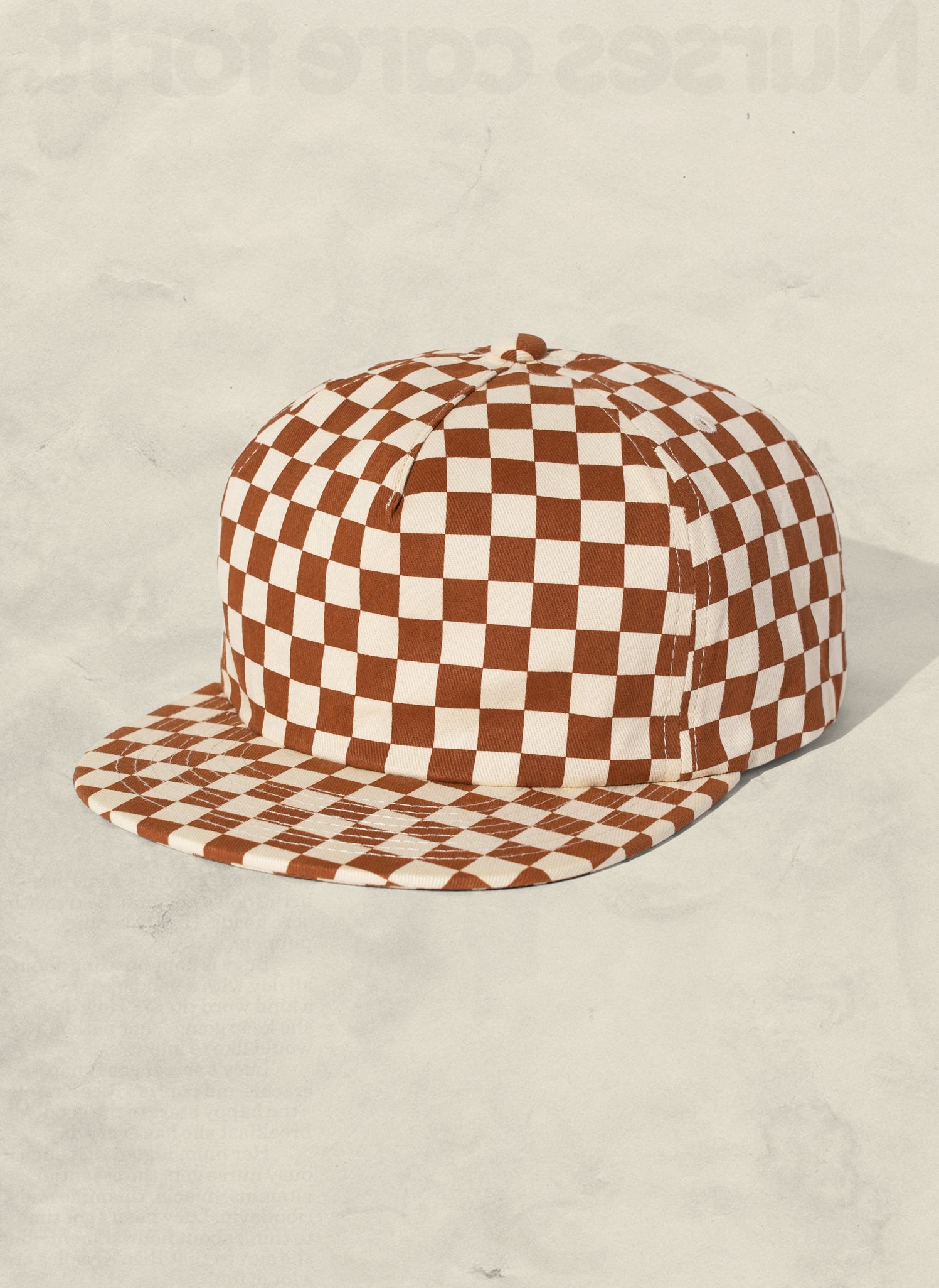 WELD MFG Checkerboard Field Trip Hat - vintage-style 5-panel cotton cap, Retro Printed Cotton Hat, Rust