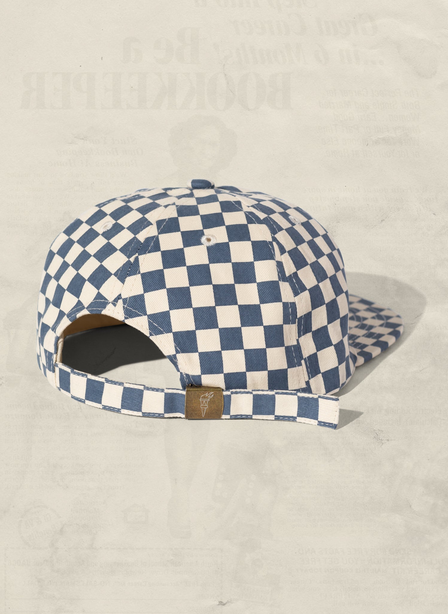 WELD MFG Checkerboard Field Trip Hat - vintage-style 5-panel cotton cap, Retro Printed Cotton Hat, Slate Blue