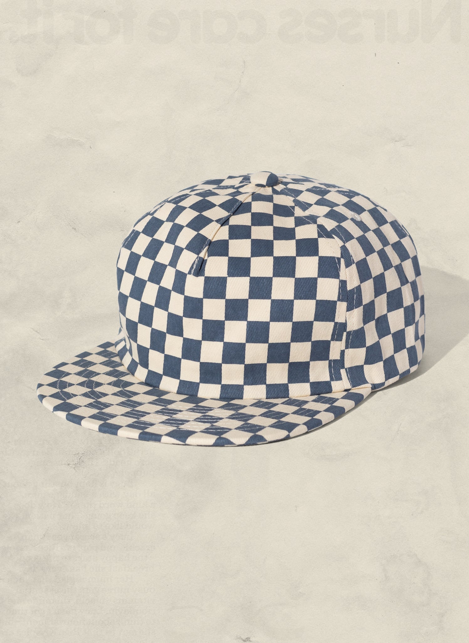 WELD MFG Checkerboard Field Trip Hat - vintage-style 5-panel cotton cap, Retro Printed Cotton Hat, Slate Blue